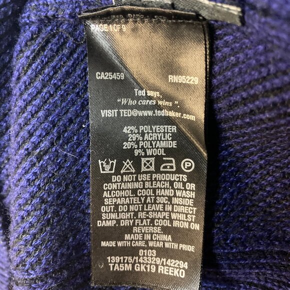Men's Ted Baker Dark Blue Crew Neck Sweater, Size 3 - Picture 4 of 5